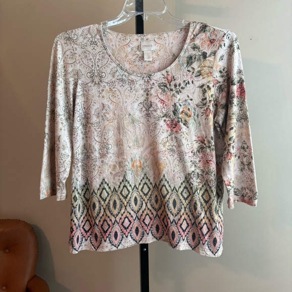 Chico's Floral and Geometric Print Blouse - Pink and Black - Picture 1 of 6